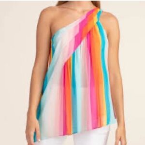 TRINA TURK NWT Infinity vibrant stripe one shoulder draped silk tank top XS